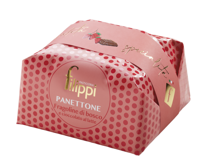 Panettone con Fragoline di Bosco e cioccolato al Latte Pasticceria Filippi 500 Gr