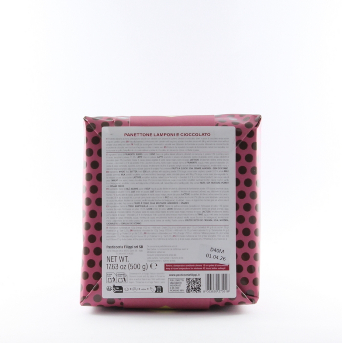 Panettone Lamponi e Cioccolato Fondente 500 Gr Pasticceria Filippi - immagine 3