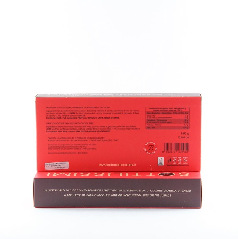 Sottilissimi Cioccolato Fondente con Granella di Fave di Cacao- Bodrato - immagine 2