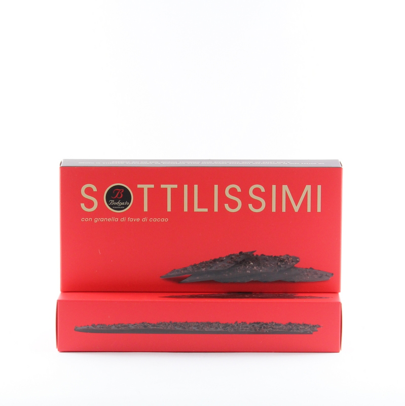 Sottilissimi Cioccolato Fondente con Granella di Fave di Cacao- Bodrato