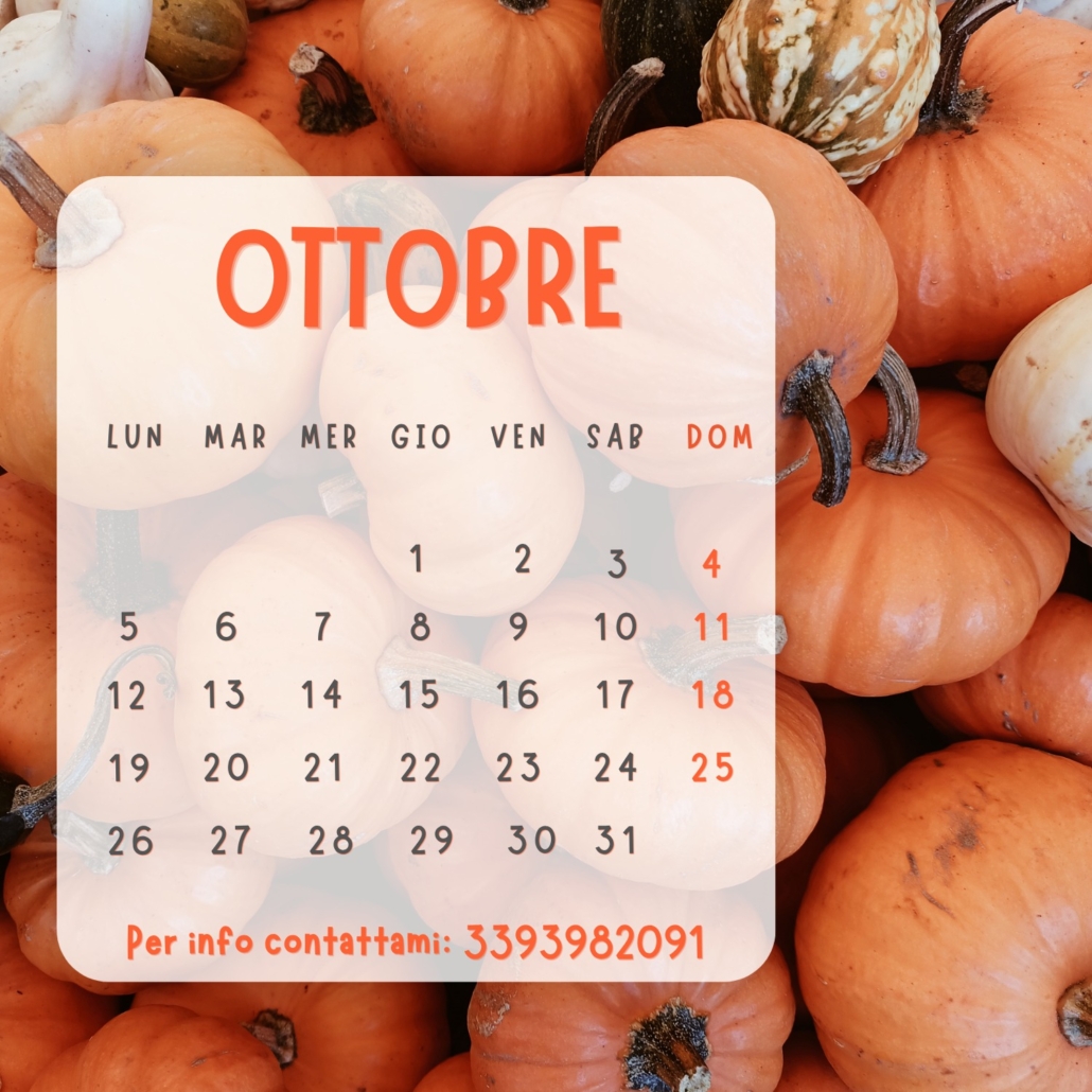calendario ottobre - aperto da lunedì al sabatovvvvv