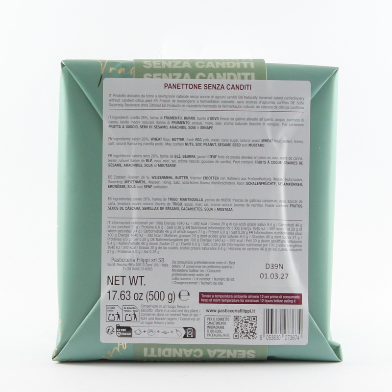 Panettone Damerino senza Canditi 500 Gr Pasticceria Filippi - immagine 3